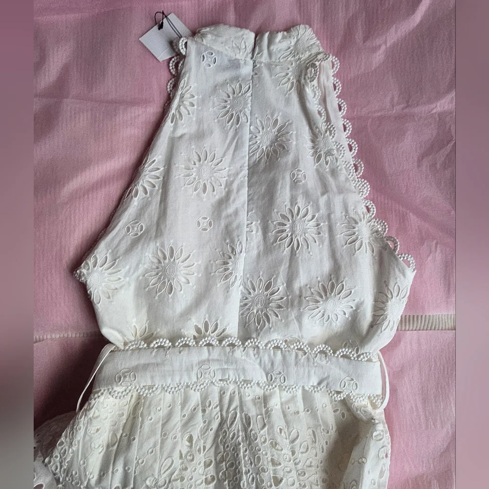 ZARA Openwork Embroidered Midi Dress ZW COLLECTION oyster white Nwt - Picture 13 of 16